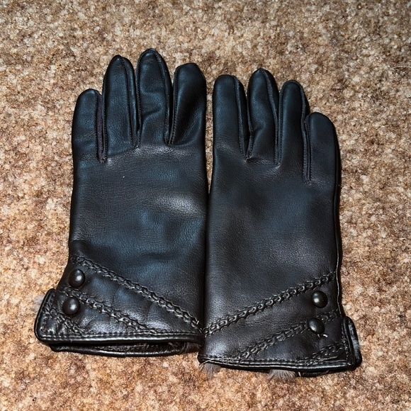 Vintage brown vinyl rabbit fur lined gloves - Picture 2 of 8